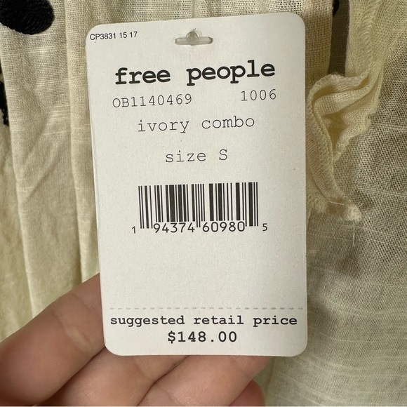 NWT $148 Free People x Revolve Fiona Embroidered Mini Dress Ivory Size Small - Picture 13 of 13